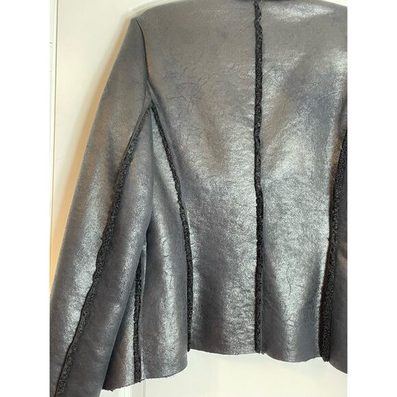 Rinascimento Jacket Medium Black Faux Leather Sherpa Lined Moto Waterfall Drape - Picture 4 of 7